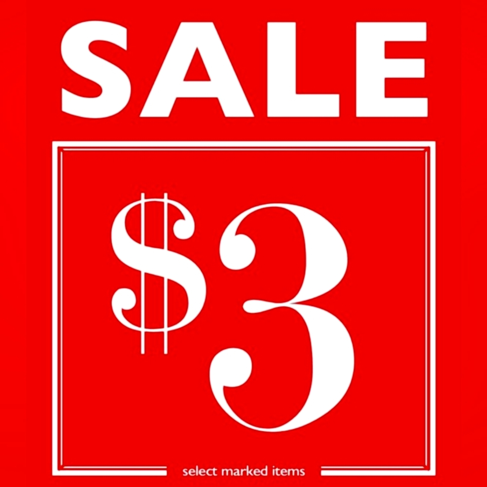 $3 sale!!! Lots of items coming soon.